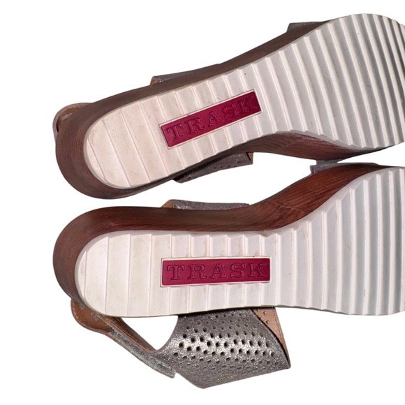 TRASK DESIGNER metallic pewter leather wedges women’s shoes size 6 - Picture 10 of 15